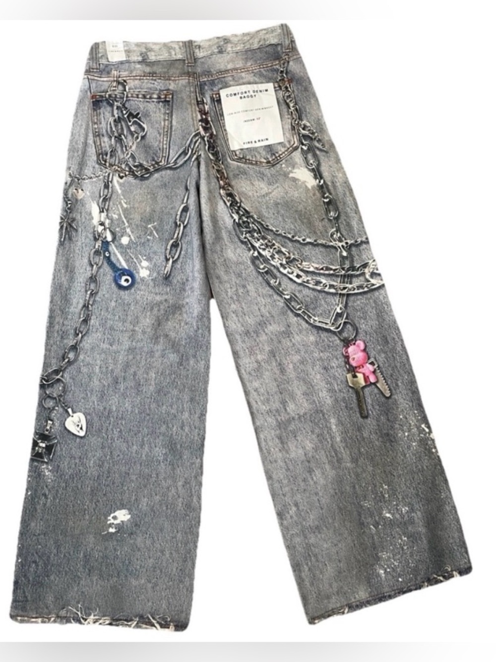 FIRE & RAIN Streetwear 3D Digital TROMPE L’OEIL Printed Baggy BARREL JEANS NWT 5